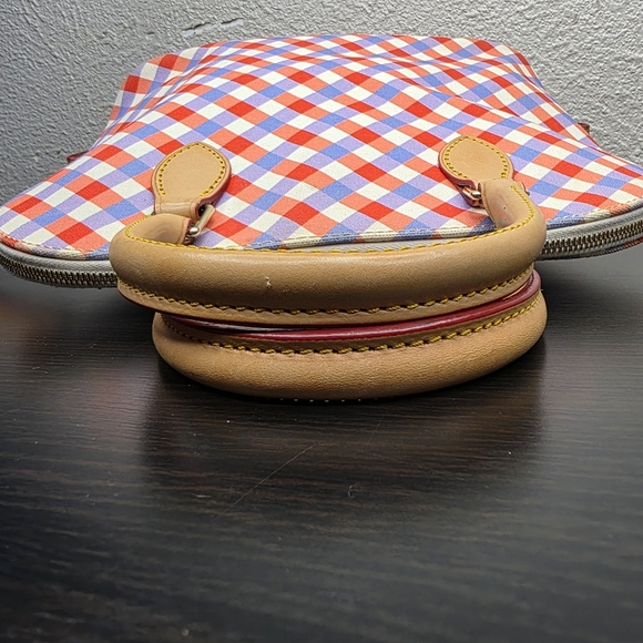 Dooney & Bourke Gingham Zip Satchel Red  Blue Leather Bag - Picture 9 of 16